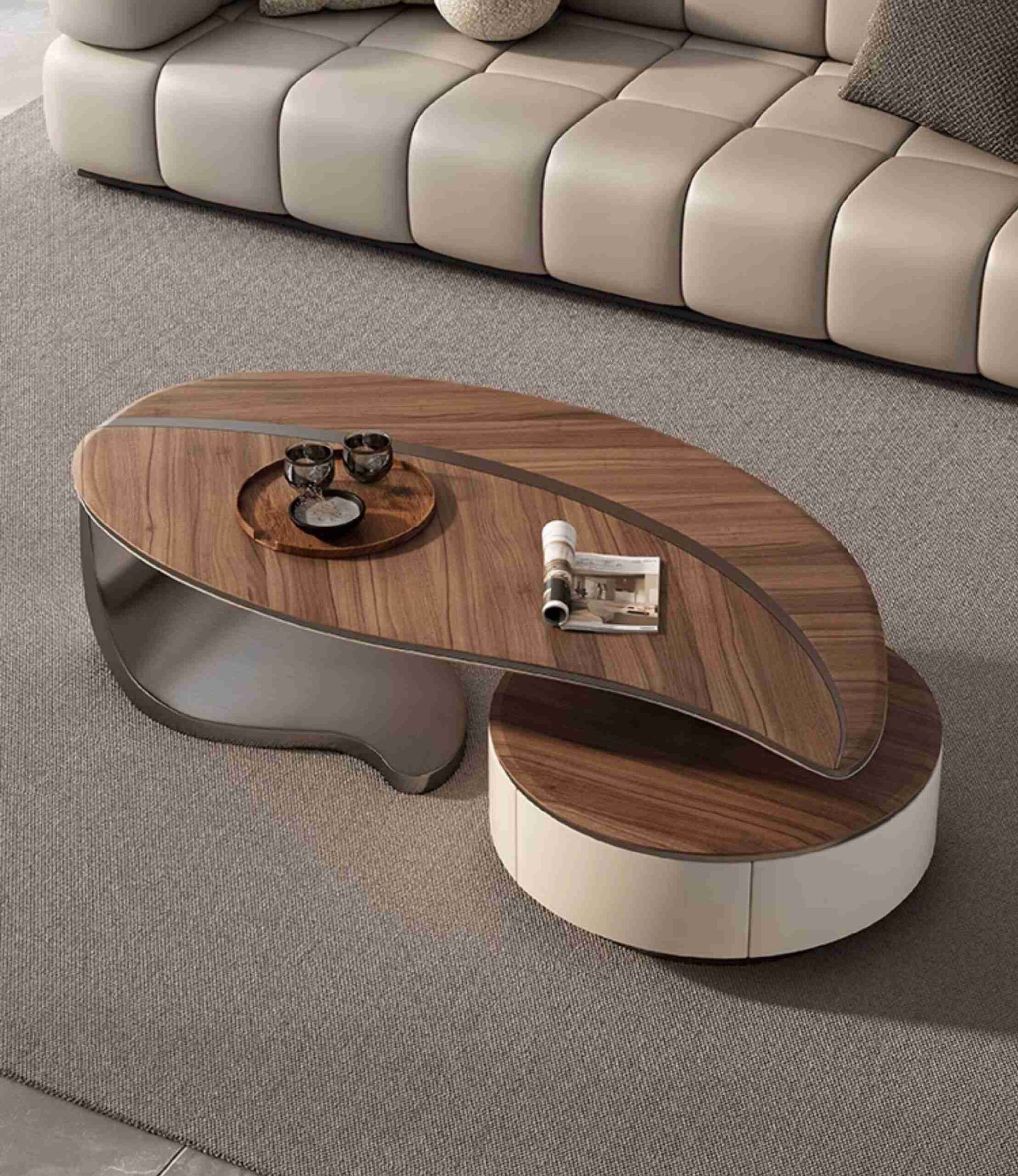 Ziyane - Brown Wood Round Abstract Coffee Table