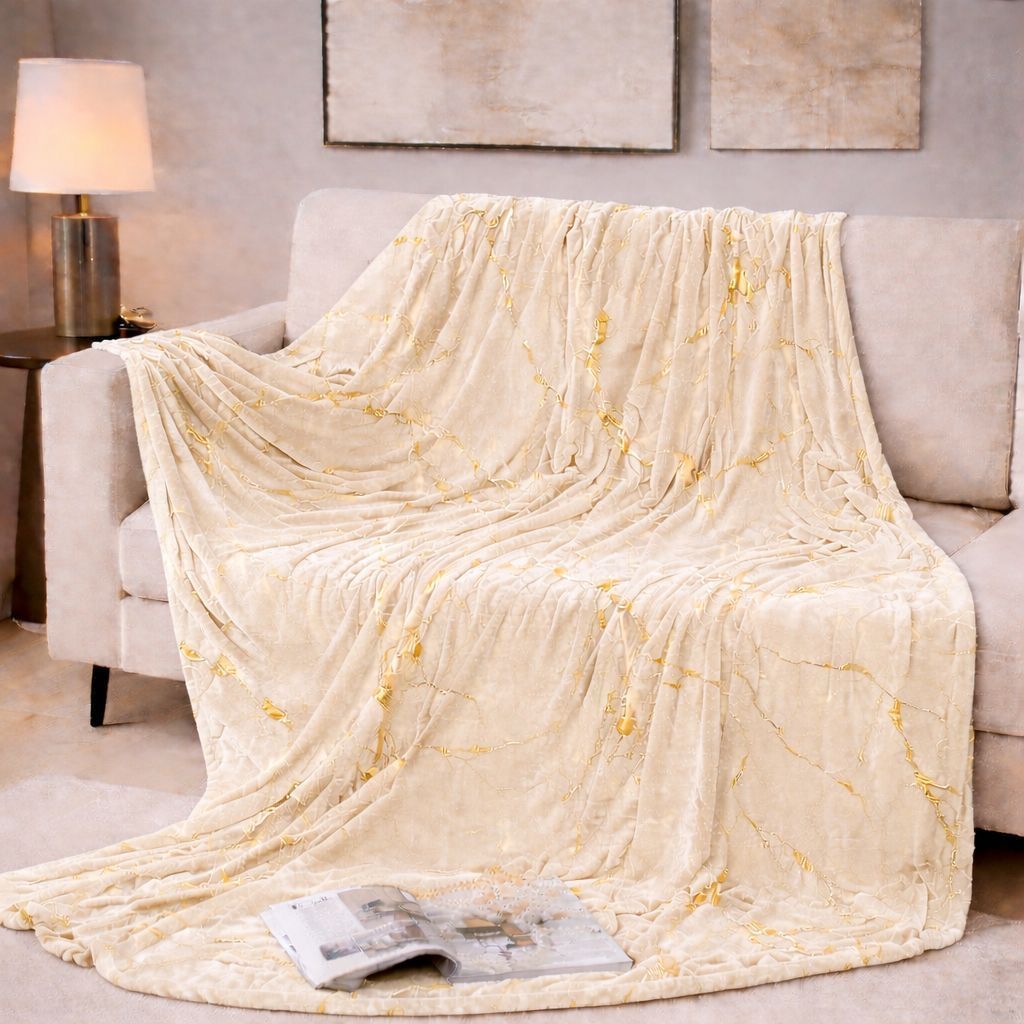 Marble Vein Plush Throw Blanket - Cream