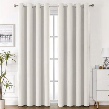 Dot Readymade Faux Linen 100% Blackout Eyelet Curtains - Cream White - 400 W x 220 L cm