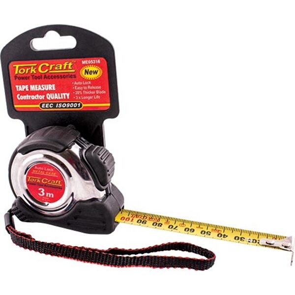 Measuring Tape Self Lock 3M X 16Mm S/S & Rubber Casing Matt Finish