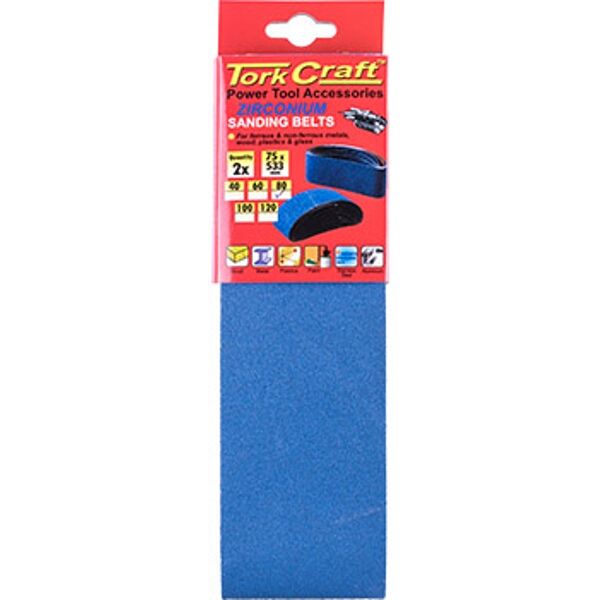 Sanding Belt Zirconium 75 X 533Mm 80Grit 2/Pack