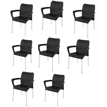 Heavy Duty Plastic Stacking Chair – Bistro Design with Armrests - Black - Set of 8