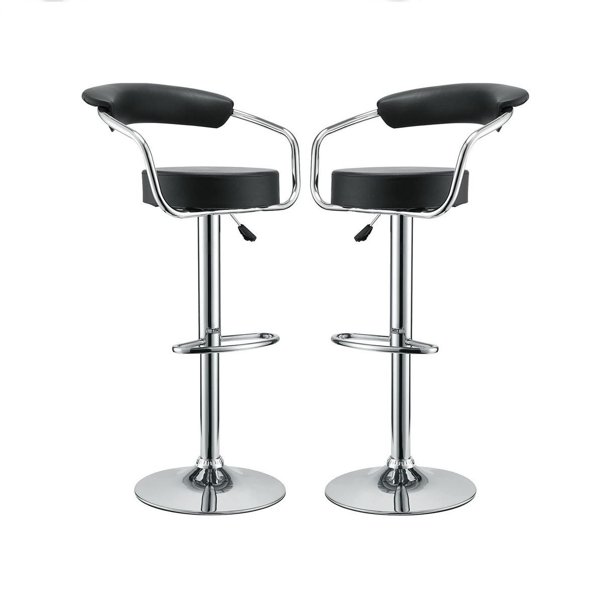 Bar Stools with Arms and Chrome Base - Set of 2 - Black