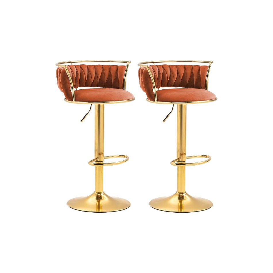 KC FURN - Set of 2 Lexi Velvet Swivel Bar Stool(orange)