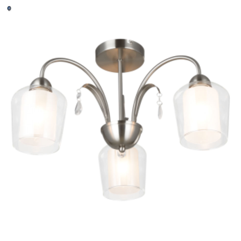 Satin Chrome Ceiling Fan with Light Wood Finish Blades
