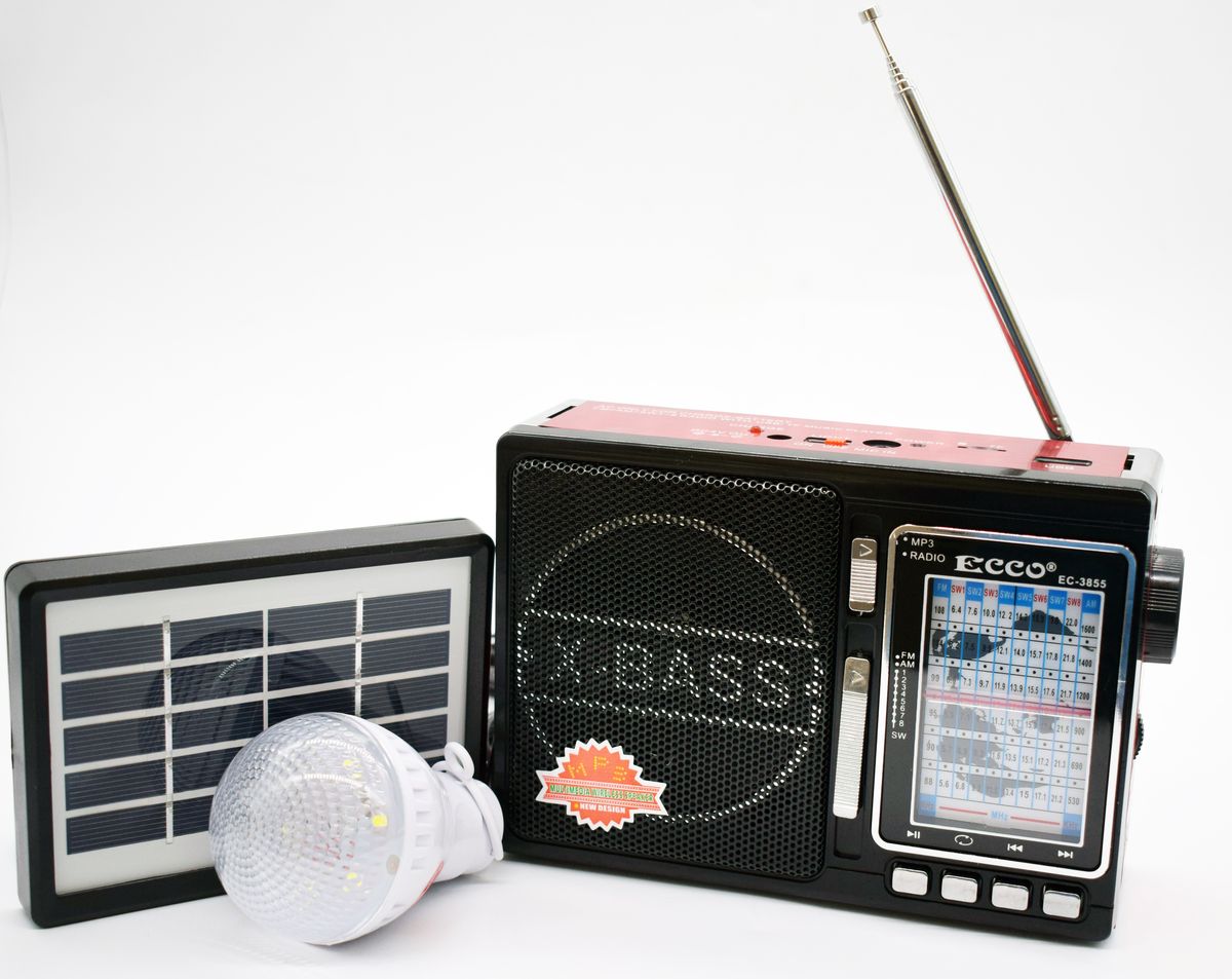 Ecco EC-3858 Solar Powered MP3/FM/AM/USB Portable Radio/Torch & Strap -Blue