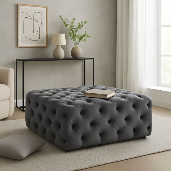 Clark Square Velvet Upholstered Ottoman Large Grey