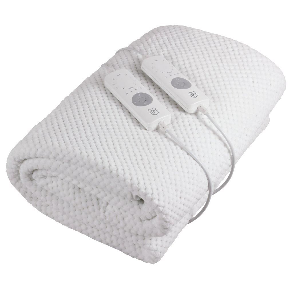 PURE PLEASURE Double Coral Fleece Fitted Electric Blanket W/ Skirt 137x188 Dual 8 Heat Setting Controllers with Timer 24 Month Warranty