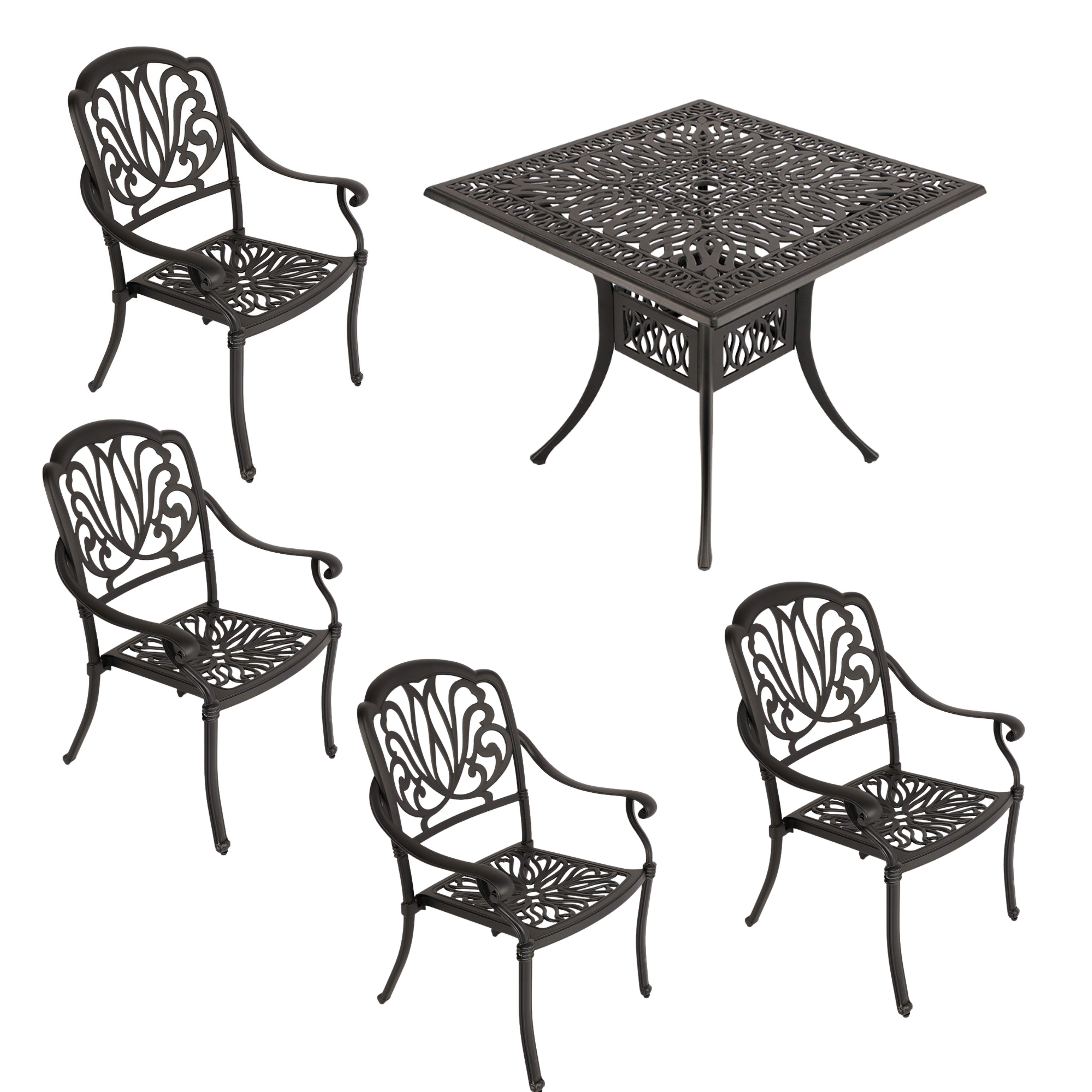 4 Seater - Protea Aluminium Patio Set / Garden Furniture / Outdoor Dining Set    (4 Protea Chairs with 90cm x 90cm Square Elizabeth Table) - BLACK