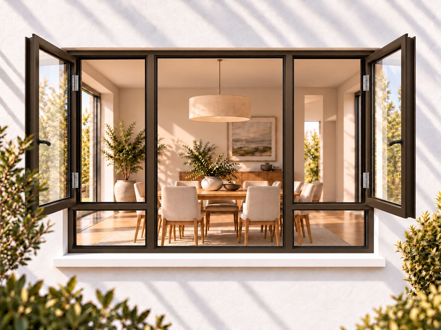 Kenzo Premium Side-Hung Aluminium Window - Bronze, 2100 1500 mm, Double Side Opener with Fixed Bottom Panes