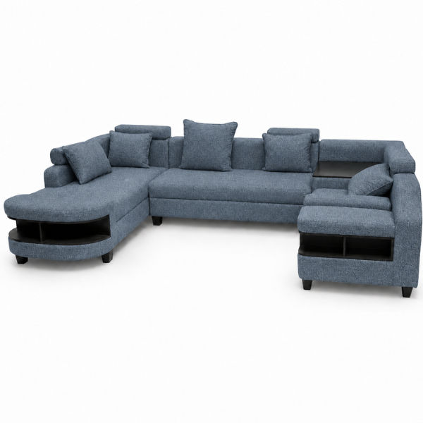 Clarence U Shape Sectional Corner Sofa-Woven Fabric Blue