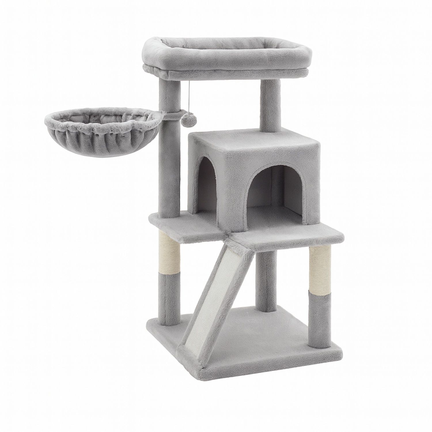 CAT TREE CONDO WITH LARGE PLATFORM & SCRATCHING POSTS - GREY
