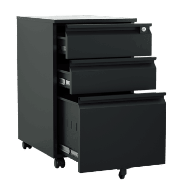 Steel 3 Drawer Swan Handle Mobile Pedestal Filing Cabinet Locker - Black