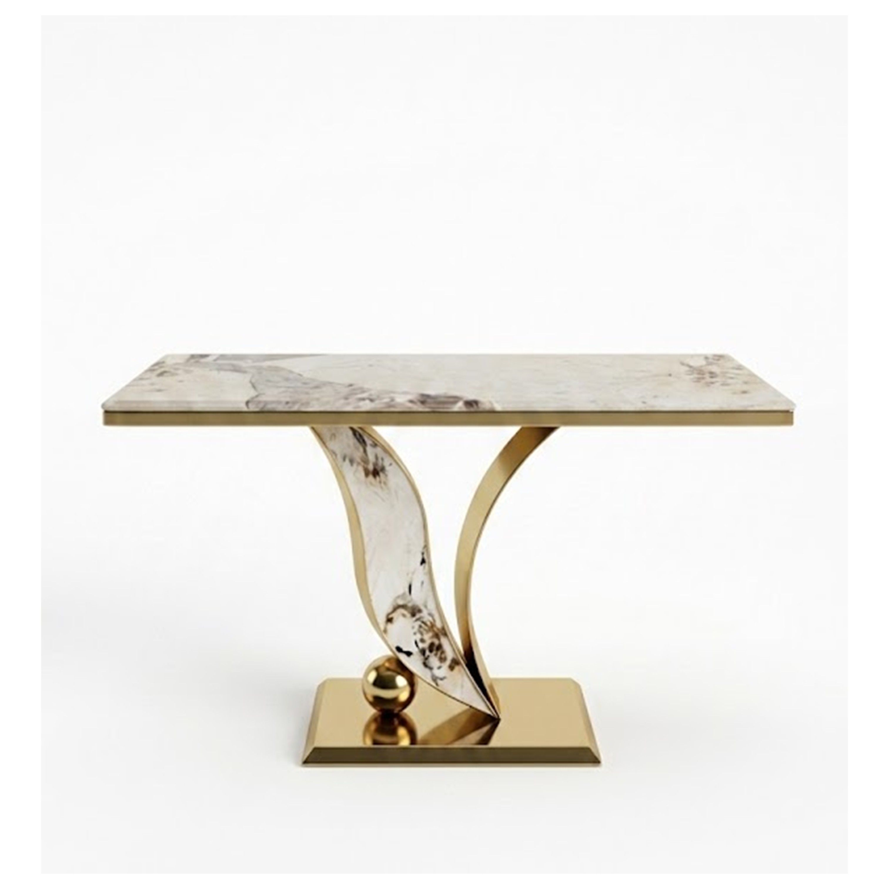 Madiega Furniture - Luxury Brushed Gold Accent Console Table with Curved Marble Pedestal