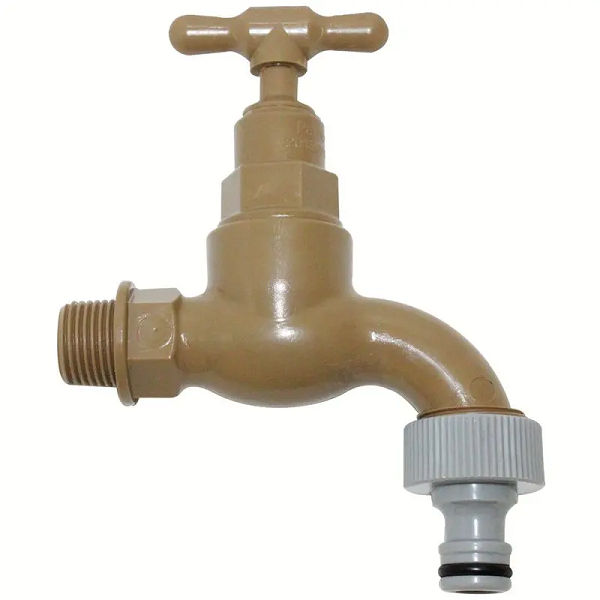 Pro-Close Plastic Tap, 15mm x 3/4'', with Hose Tail (2 pack) BY WOODLY