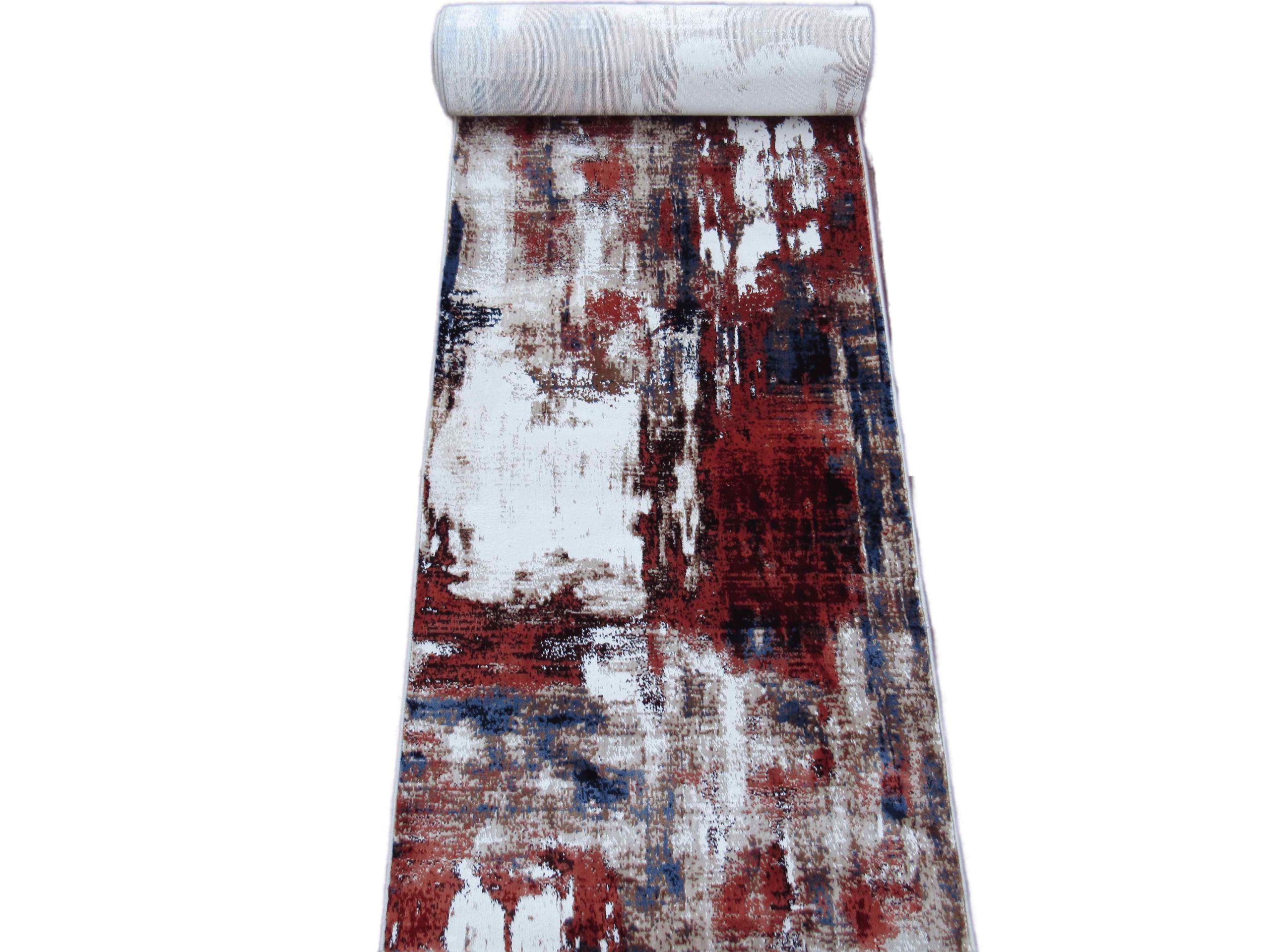 BK Carpets & Rugs - Modern Abstract Style Indoor Runner - 80cm x 5m - Red - Blue - Beige