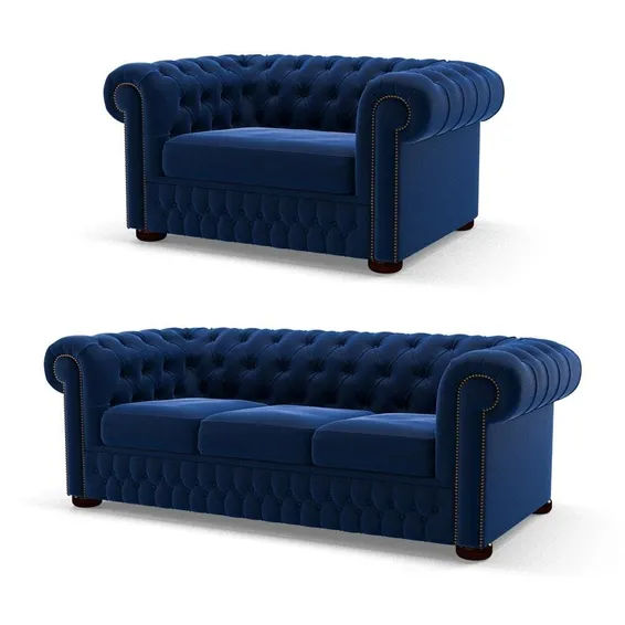 Modern Velvet Chesterfield 3pc sofa set - Ivory