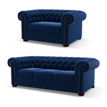Modern Velvet Chesterfield 3pc sofa set - Ivory