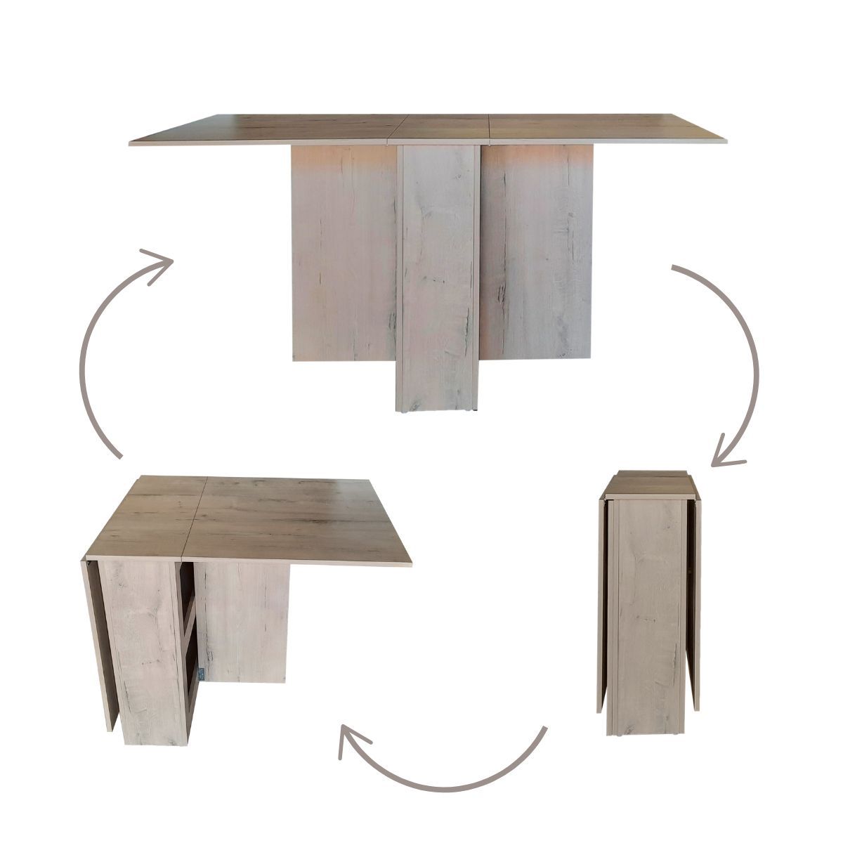SpaceSave Folding 4 in 1 Console Desk Table - Rustic Wood