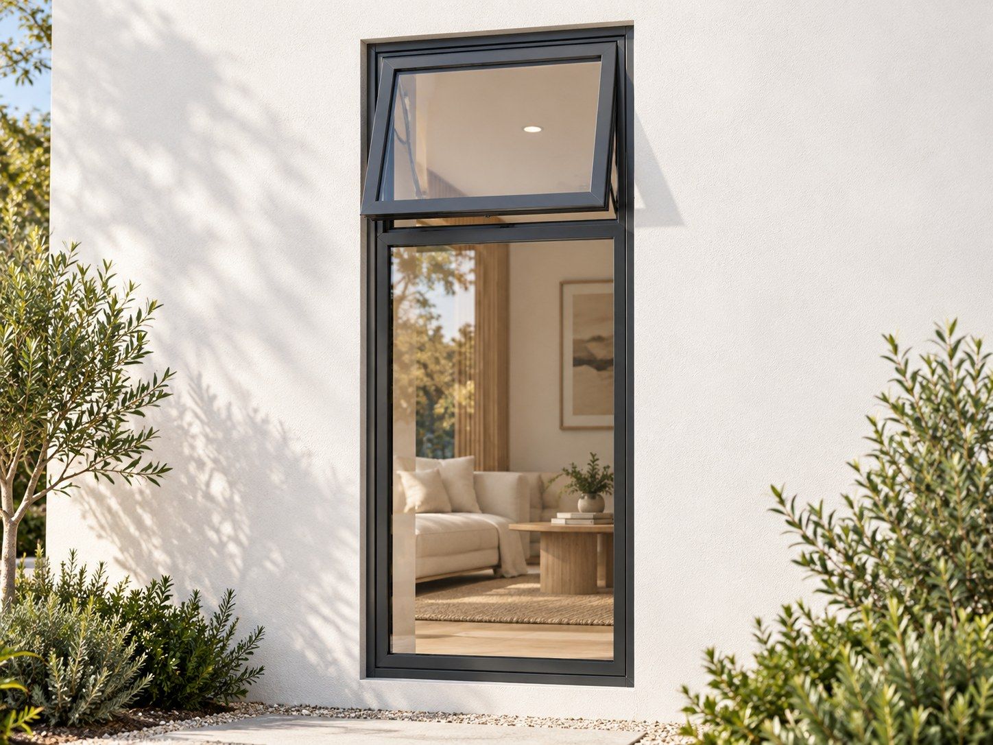 Kenzo Premium Top-Hung Aluminium Window - Charcoal, 600 1800 mm, Upper Opener with Fixed Lower Pane, Clear Glass