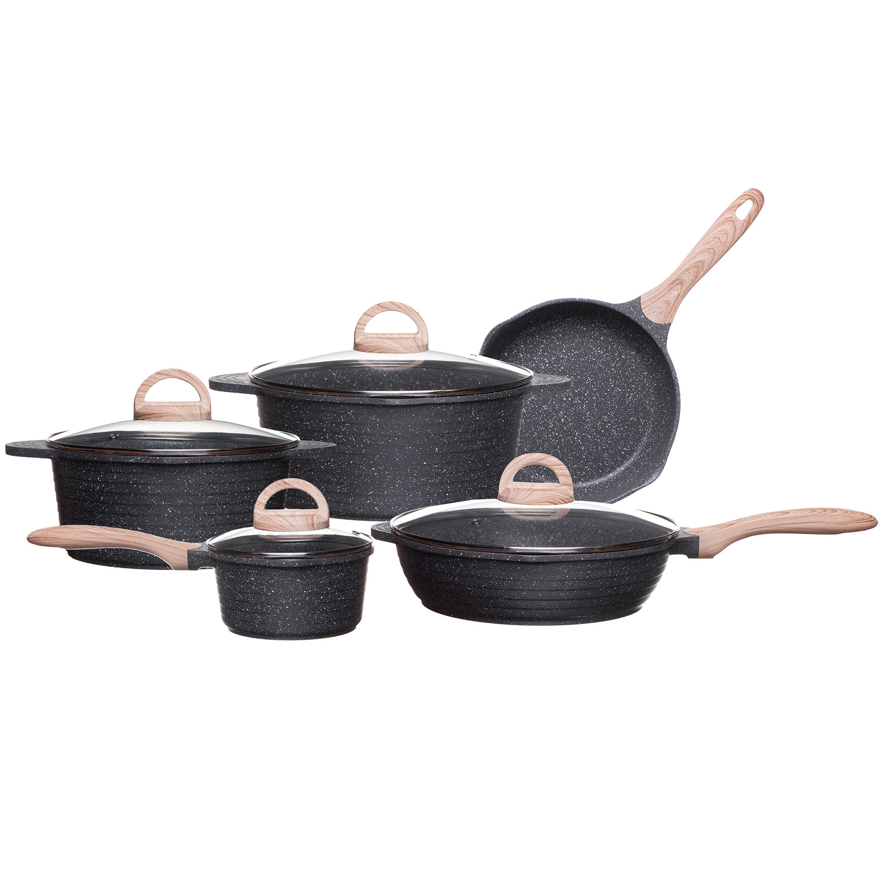 HouzeComfort 9pcs Die Cast Aluminium Non-Stick Cookware Pots and Pans Set