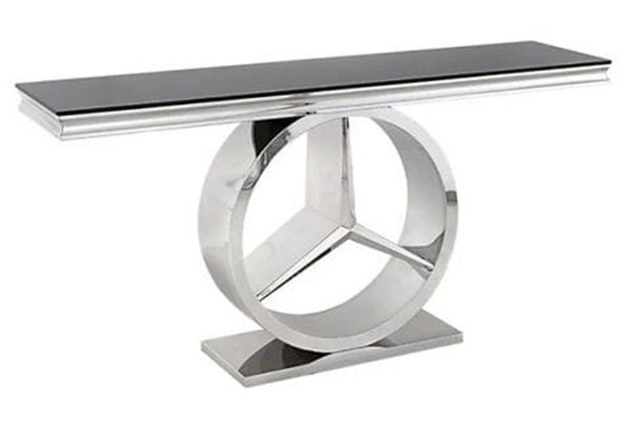 Prestige Home - Merc Console Table Silver with Black Glass Top