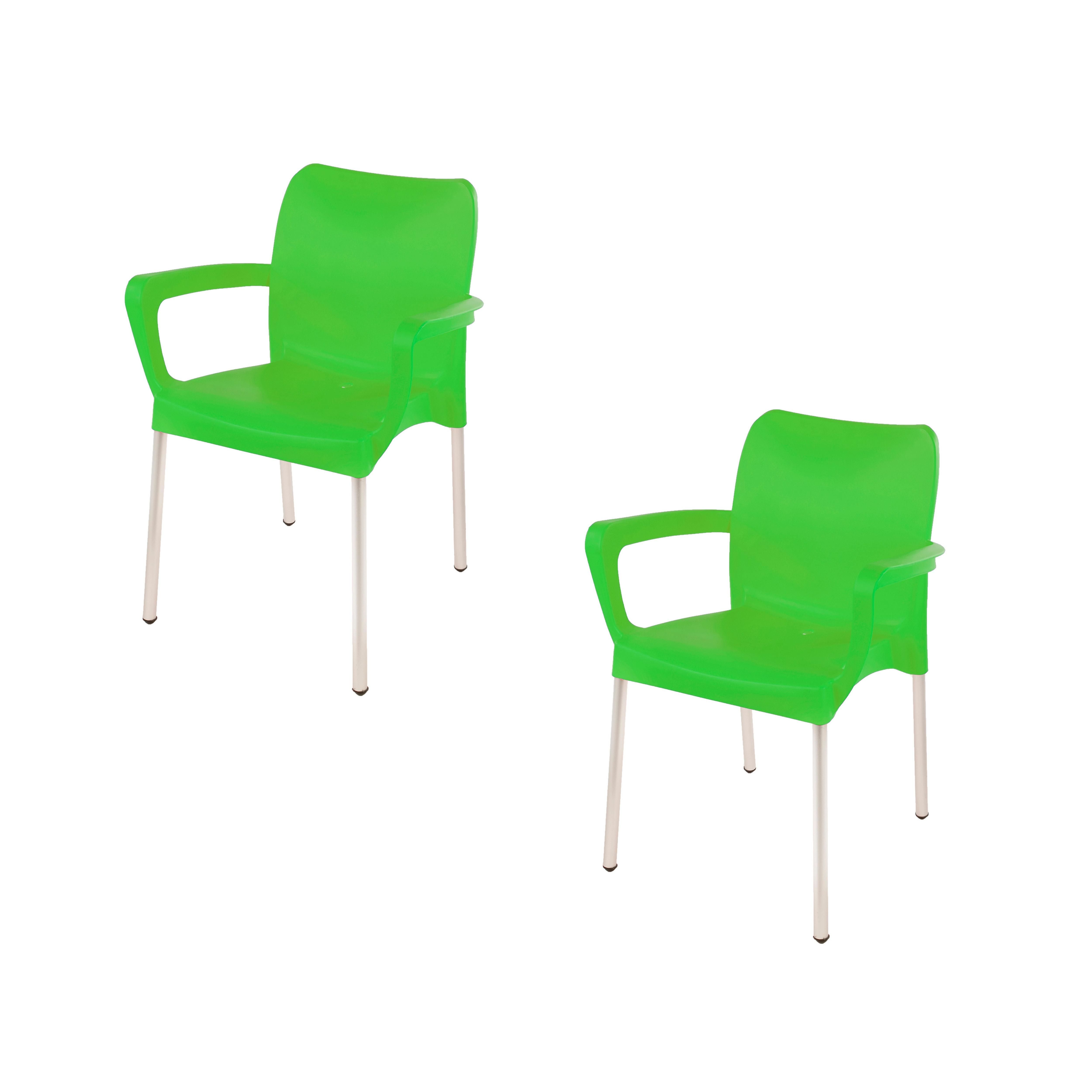 Heavy Duty Plastic Stacking Chair – Bistro Design with Armrests - Lime Green - Set of 2