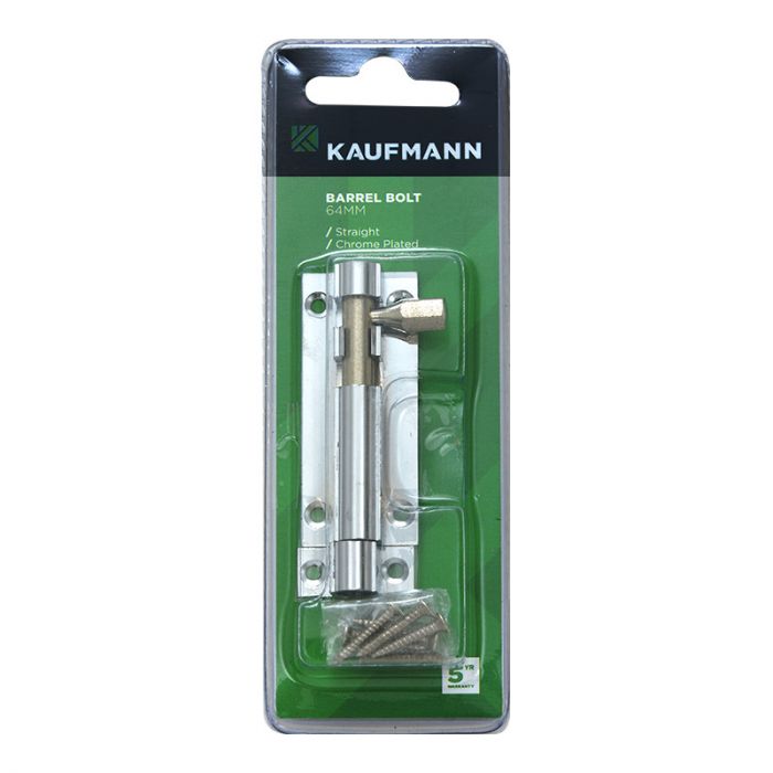 Kaufmann - Barrel Bolt 64mm Chr Plated Straight - 2 Pack