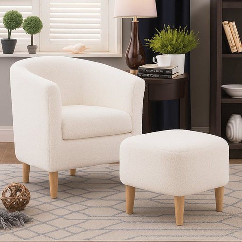 IG Furn- Bouclé Bliss Chair & Ottoman White