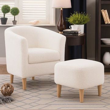 IG Furn- Bouclé Bliss Chair & Ottoman White
