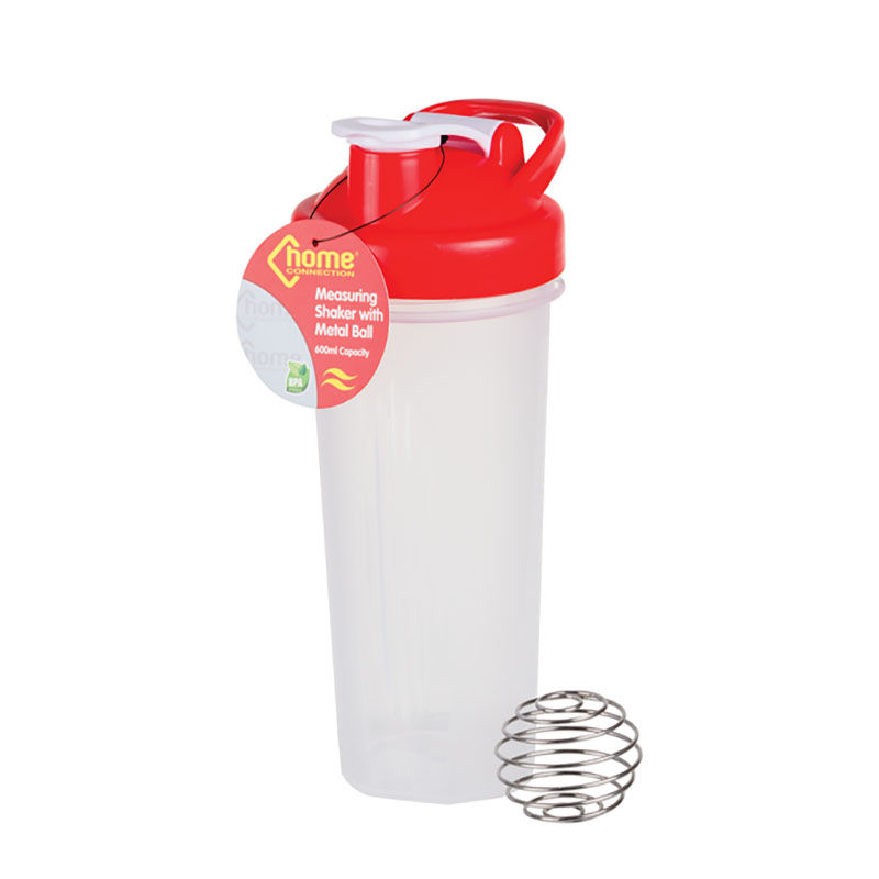 Measuring Shaker - With Metal Ball - Red & Opaque - 600ml - 6 Pack