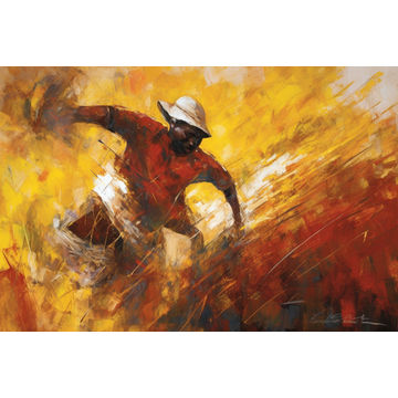 Canvas Wall Art - Man in Orange with Yellow background - A1482 - [120 x 80 cm]