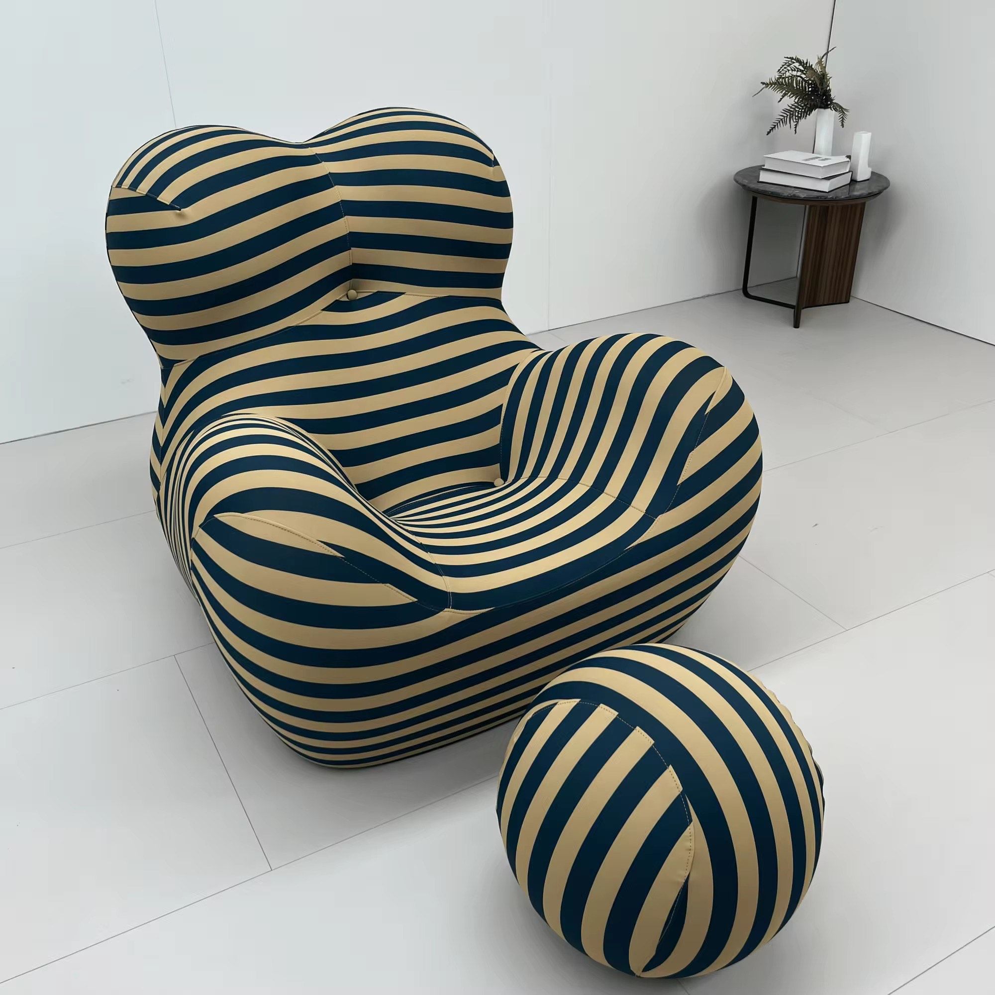 Luxury Lifestyle Striped Lounge Chair with Ottoman