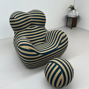 Luxury Lifestyle Striped Lounge Chair with Ottoman