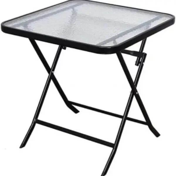 80cm Foldable Square Glass Top Patio Side Table