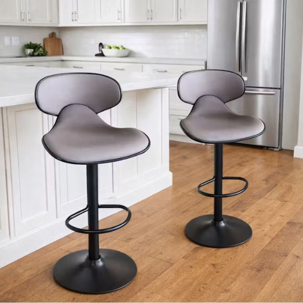 Phineas Set of 2 Shell Swivel PU Leather Gas-Lift Barstools Grey