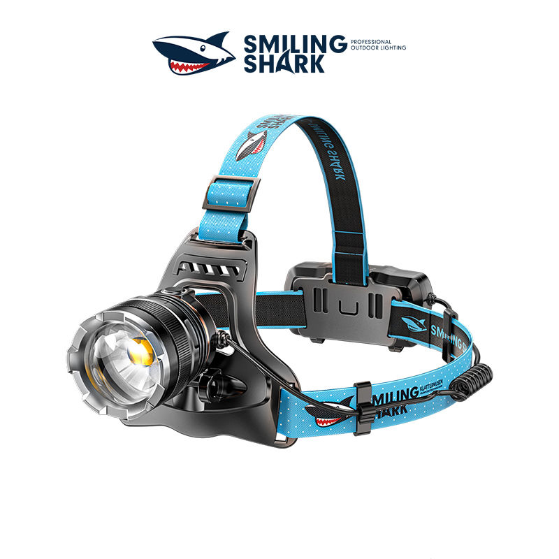 Smiling Shark K225B Led Headlights 6000 LMS LED Headlamp Torch Usb Rechargeable Headlight With Two 18650 Headlamp Battery Zoomable Type-C Waterproof With Sensor Switch