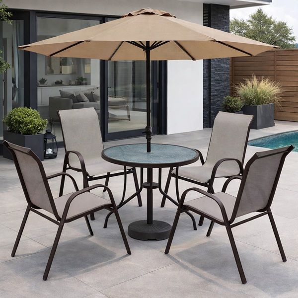 Prestige Home - Solivane 4 Seater Patio Set with Crank Parasol Khaki Umbrella
