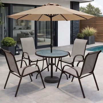 Prestige Home - Solivane 4 Seater Patio Set with Crank Parasol Khaki Umbrella