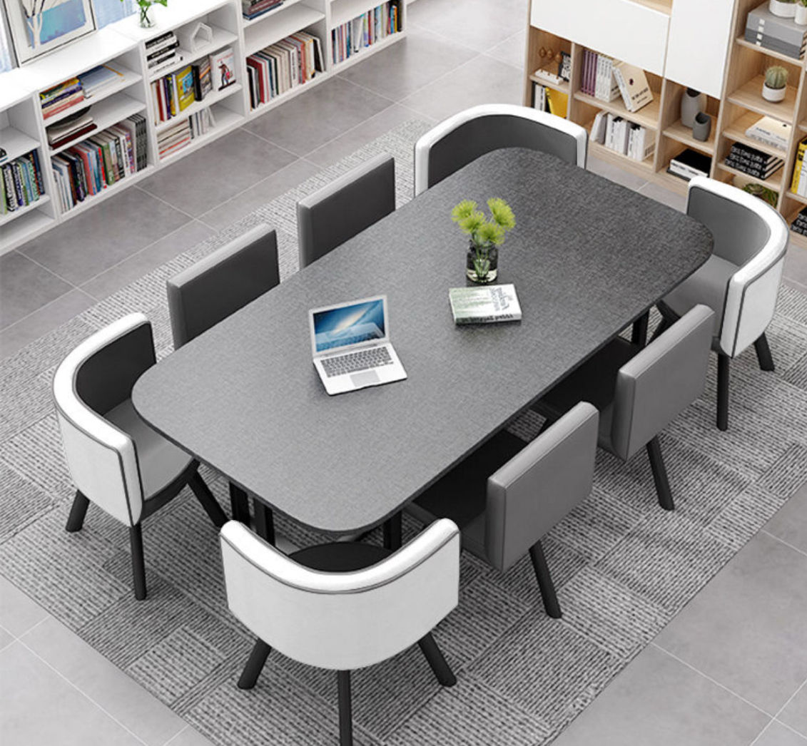 Nordic Style (MDF) Dining Table Set 9PC  (GRAY&WHITE)
