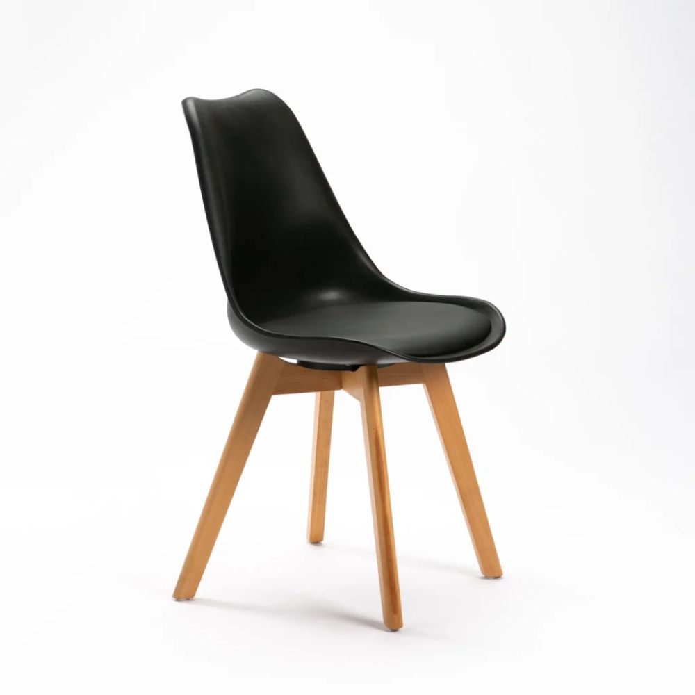 ELIA Wooden Leg Dining Chair – Black Modern Comfortable Dining Chair