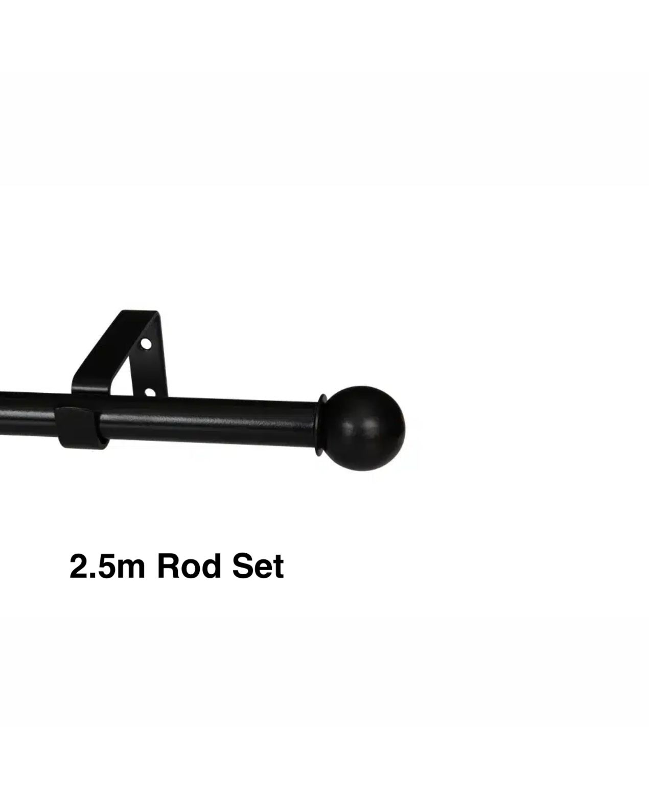 Black Single Curtain Rod Set -Ball Finial 2.5m