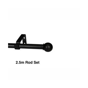 Black Single Curtain Rod Set -Ball Finial 2.5m