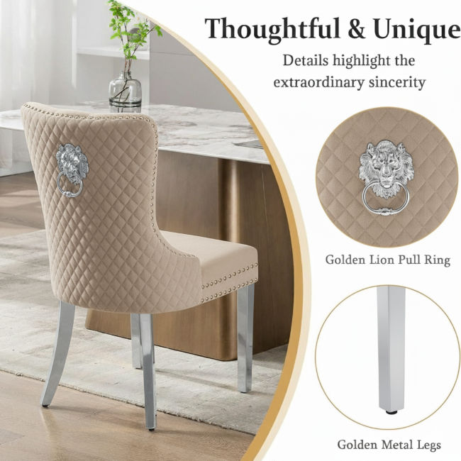 QandAHome Peterse Beige Velvet Tufted Dining Chairs (Set of 2)