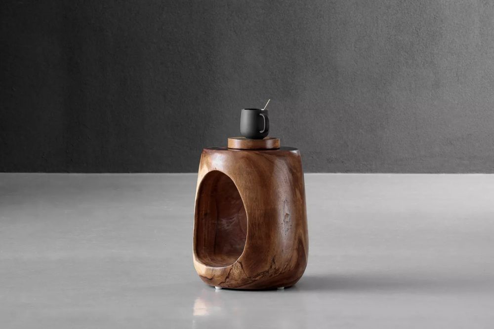 Side Table – Solid Mungur Wood with Open Base Storage (Natural Design)