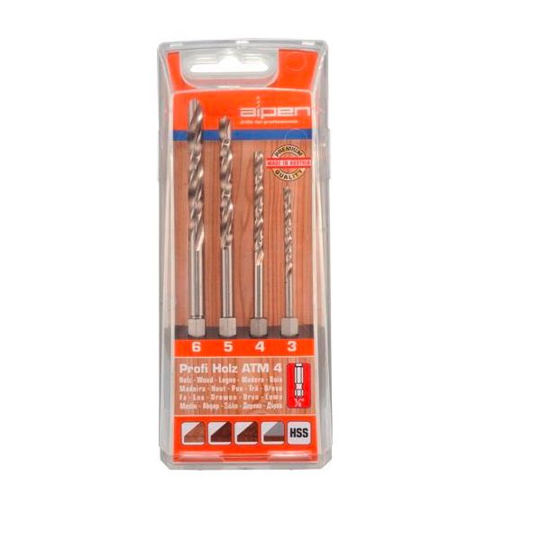 ALPEN - Hex Shank Set HSS for Wood 4 Piece 3 4 5 6mm