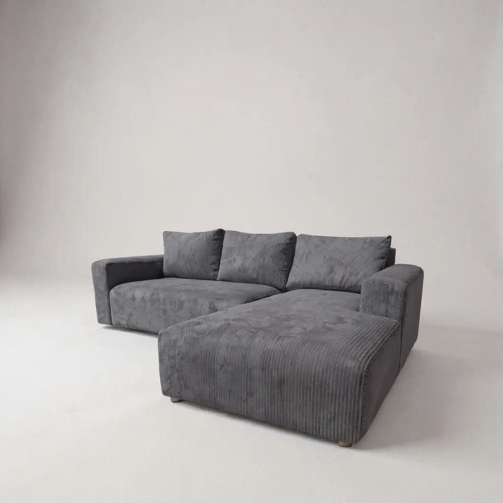 3 Seater -L Couch - Corduroy fabric - Dark Grey - Left Side
