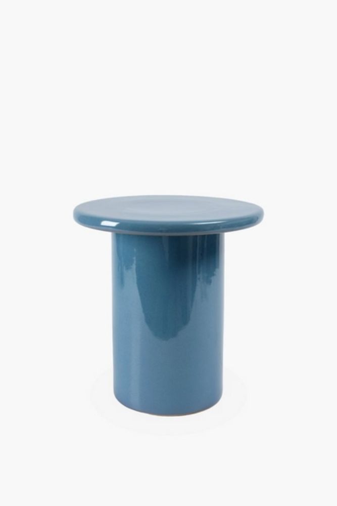 SKY CERAMIC SIDE TABLE Glossy Blue Modern Drum Design