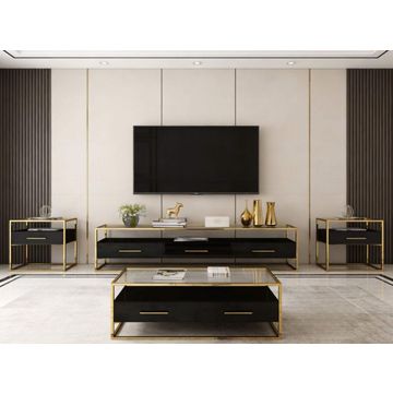 Aurelia Black & Gold Living Room Collection(TV Stand,Coffee Table,2 Side Tables)