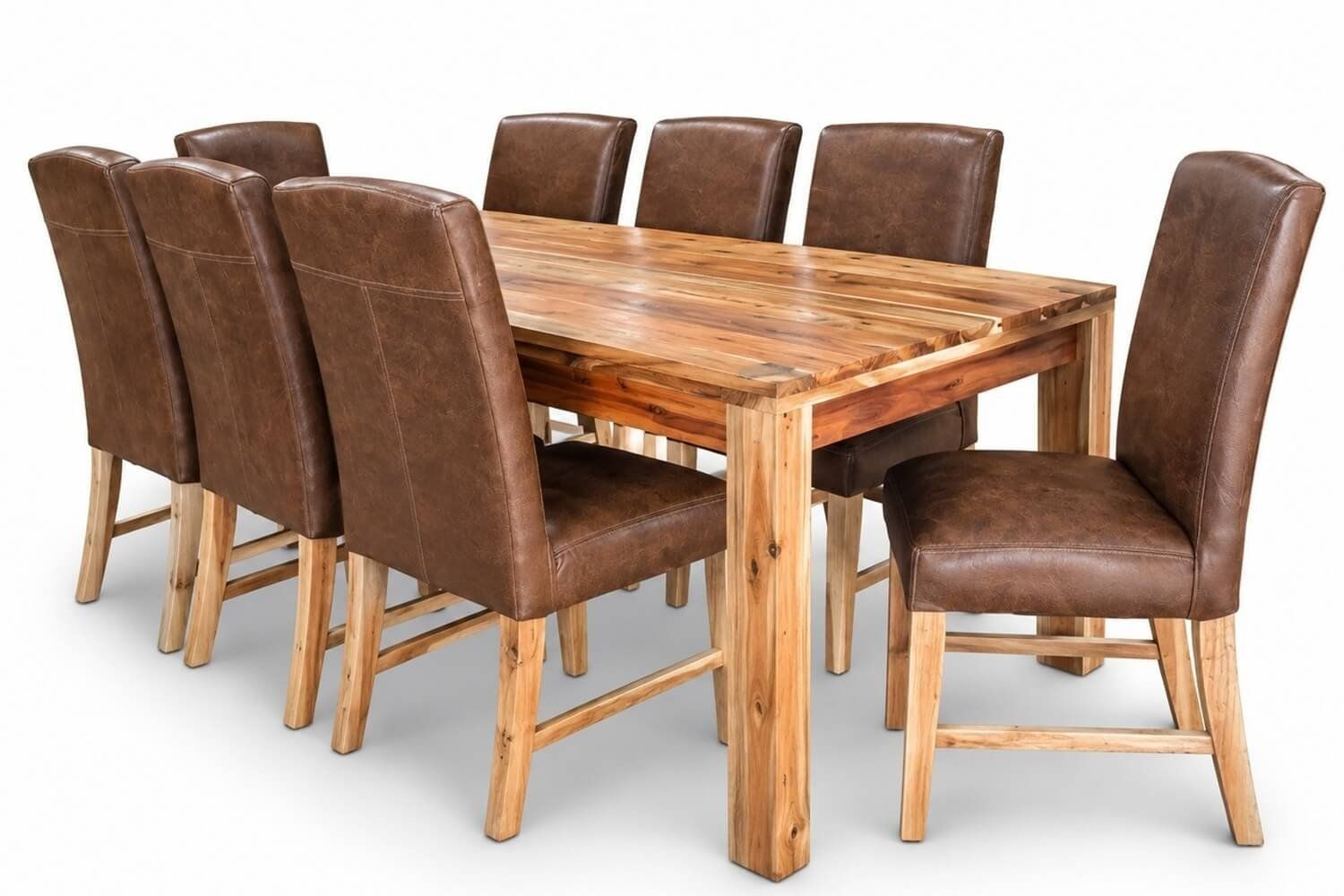 Primo Solid Blackwood Dining Set 9-Piece 22001000 1 Table 8 Genuine Leather Chairs (Brandy)